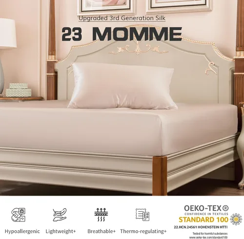 Vista 2 de PROMEED Sábana bajera ajustable de seda de 0.906 in, tamaño Queen, 100% seda de morera 100% momme de 3ª generación 23 con bolsillo profundo de 16
