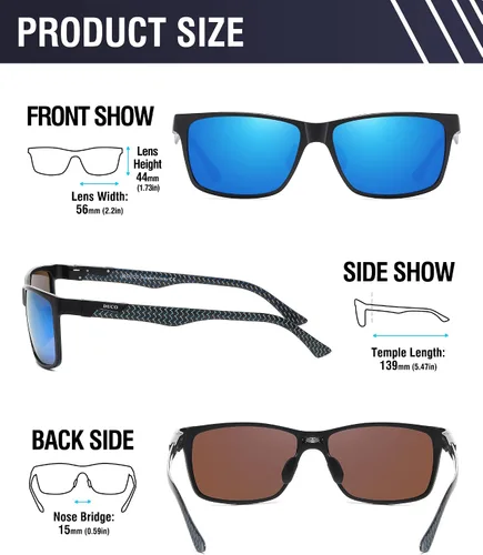 Vista 2 de DUCO DC8206 - Lentes de sol polarizados deportivos de lujo para hombre con patillas de fibra de carbono y protección ultravioleta 400