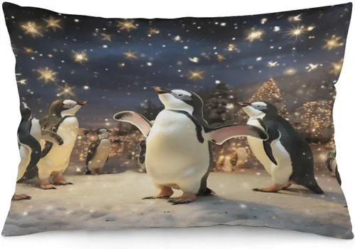 Vista 19 de Fundas de almohada con diseño de pingüinos de Navidad de 12 x 20 pulgadas, diseño de pingüinos en acuarela de Navidad, fundas de almohada