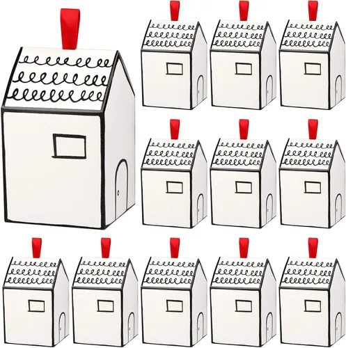 Vista 8 de Haomian - 20 cajas de regalo en forma de casa para golosinas Estilo de casa alta azul