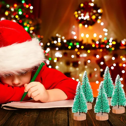 Vista 6 de Sumind 48 piezas de mini cepillos para árboles de Navidad, árbol de nieve de sisal, árbol artificial de invierno, mini pino con base de madera