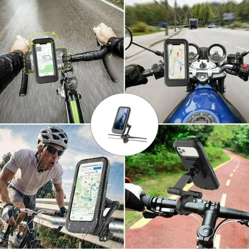 Vista 6 de Soporte impermeable giratorio 360° para teléfono de bicicleta y motocicleta, funda resistente a golpes, soporte para manillar, smartphones