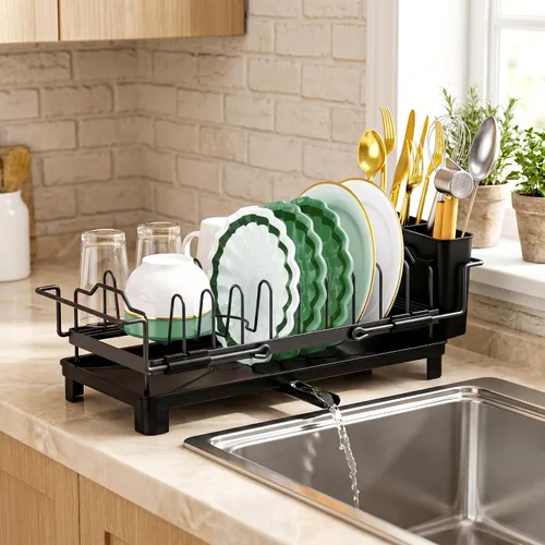 Vista 4 de masadi Escurridor de platos pequeño, escurridor compacto para encimera de cocina