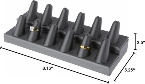 Vista 3 de Plymor Pantalla de dedo de anillo de 2 niveles de piel sintética gris, doce en base rectangular, 8.125 pulgadas de ancho x 3.25 pulgadas