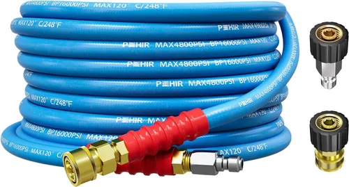 Vista 8 de POHIR Manguera de látigo para lavadora a presión de 2 pies, 3/8 pulgadas, 4800 PSI, con extremos de conexión rápida y adaptadores para agua caliente