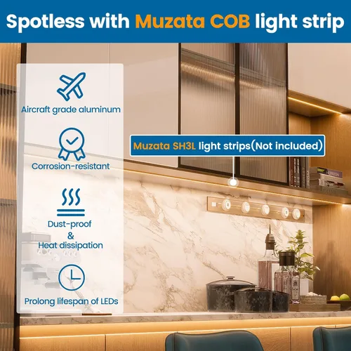 Vista 3 de Muzata Paquete de 5 canales LED empotrados de 3.3 pies/3.3 ft con cubierta blanca lechosa en forma de U de aluminio LED tira difusor canal U127 WW 1M