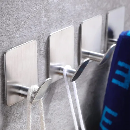 Vista 21 de DELITON Ganchos adhesivos – Paquete de 4 ganchos de pared para toallas/abrigos, para baño o cocina (negro mate, acero inoxidable)