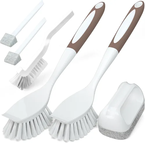 Vista 9 de Holikme Juego de cepillos de limpieza, estropajos para limpieza, cepillos de ranura para olla, sartén, fregadero de cocina, cepillos de alambre
