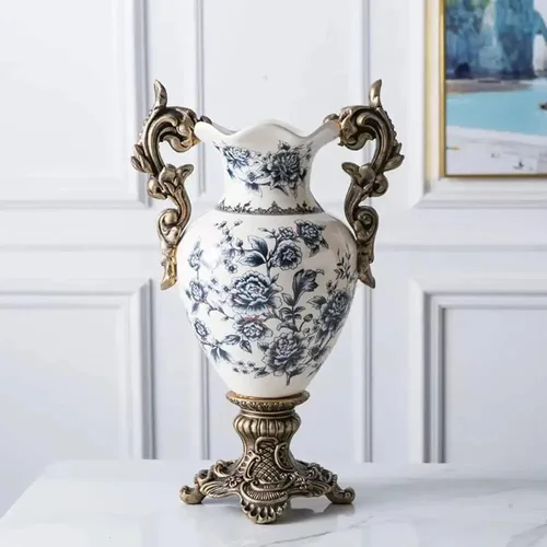 Vista 7 de Jarrón alto de cerámica para piso, moderno florero para decoración del hogar, florero clásico de 16.5 pulgadas, recipiente sofisticado para ramas