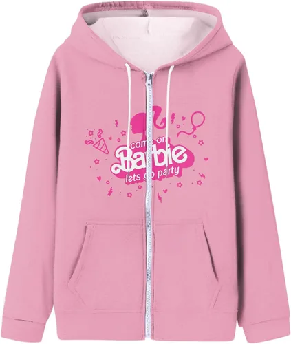 Vista 4 de ANNAPU Sudadera con capucha para mujer, de manga larga, con bolsillo de canguro, estampado de bar-bie básico, abrigo de otoño