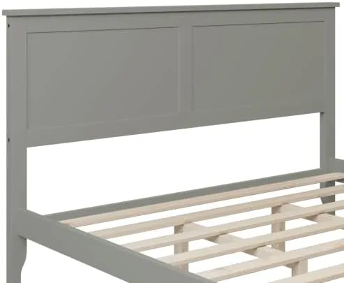 Vista 4 de anwickjeff Base de cama de tamaño matrimonial con cabecero y estribo, cama de plataforma de madera maciza blanca de estilo conciso moderno