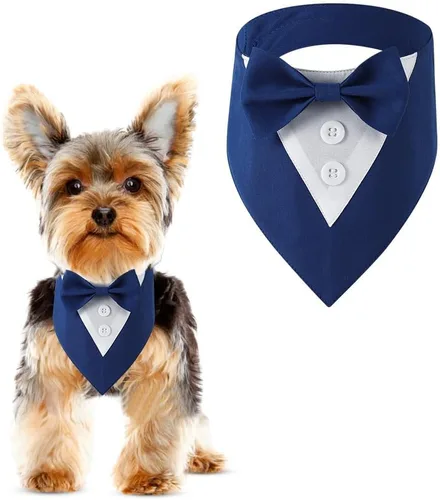 Vista 9 de Bandana de esmoquin, collar ajustable para mascotas con lazo para perros pequeños, medianos y grandes, ropa formal de boda, regalos de cumpleaños