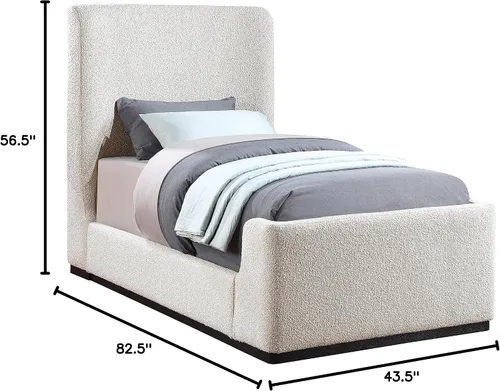 Vista 3 de Meridian Furniture OliverCream-T Colección Oliver Modern Cama individual tapizada de tela boucle contemporánea con acabado de cepillo de alambre