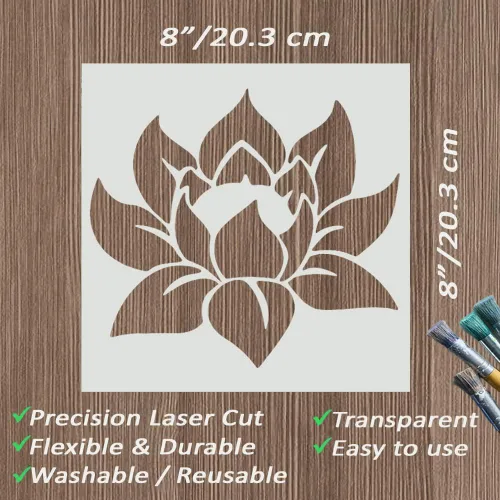 Vista 2 de Plantilla grande de loto para pintar - 8x8 pulgadas en madera, lienzo, papel, tela y muebles - Plantillas reutilizables para manualidades, arte