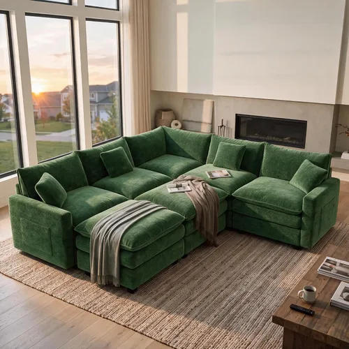 Vista 37 de Sofá seccional modular de 107", sofá de nube en forma de L con otomana Negro