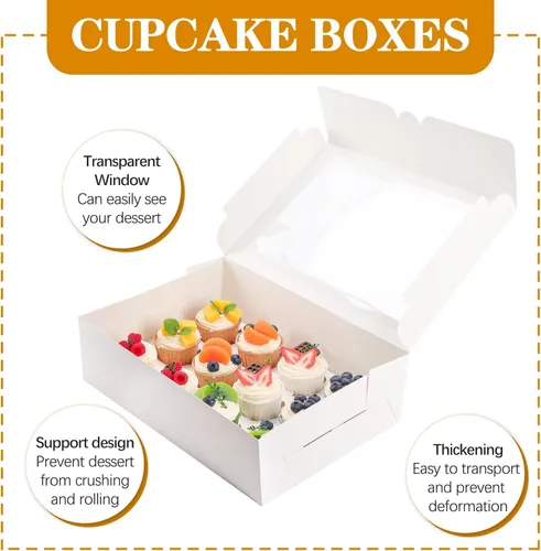 Vista 8 de YunKo Paquete de 15 cajas para magdalenas, 12 recipientes para cupcakes con ventana, cajas blancas de panadería para magdalenas, postres, fiestas