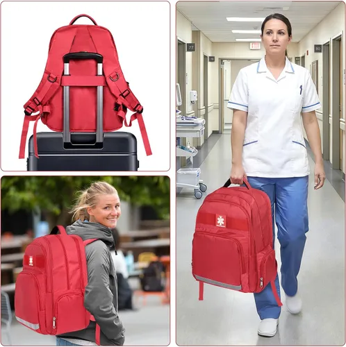 Vista 7 de Gatycallaty Mochila de primeros auxilios Emt Bolsa de primeros auxilios Vacía Ems Emergencia Salud en el Hogar Senderismo Trauma Viajes Camping Rojo