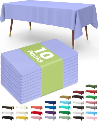 Vista 54 de Pureegg Juego de 10 manteles de plástico desechables, 54 x 108 pulgadas, para fiestas de cumpleaños, picnic, manteles blancos, rectangulares