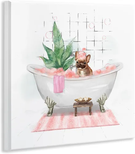 Vista 2 de Stupell Industries Adorable bulldog francés en baño de burbujas rosa