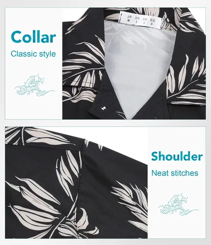 Vista 4 de BOJIN Camisas hawaianas de manga corta con botones para hombre, camisas casuales de verano, estampado floral tropical, camisas de playa Aloha