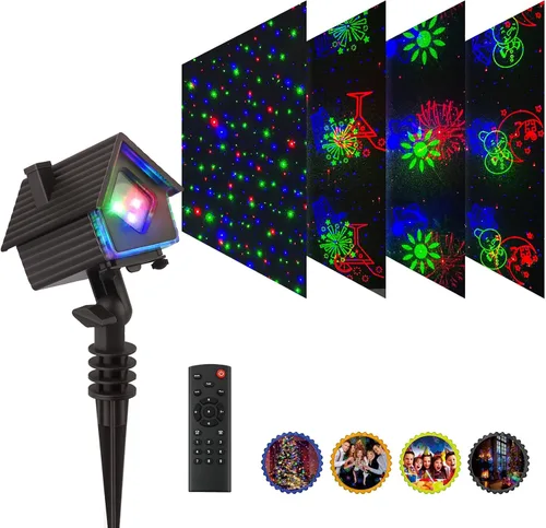 Vista 9 de Poeland Proyector de luces de Navidad para jardín, luces láser con 4 temas y múltiples patrones, proyector de luces festivas IP65, impermeable