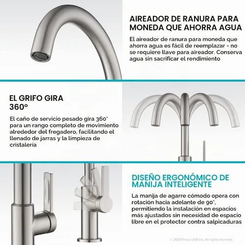 Vista 3 de Kraus KPF-2822BB Oletto Grifo de barra de cocina de una manija, 12 pulgadas, latón cepillado