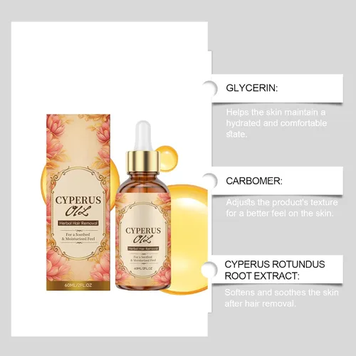 Vista 6 de Cyperus Rotundus Hair Removal Oil, Herbal Massage Oil for Smooth Skin, Gentle Formula for Post-Grooming Care, Lightweight Moisturizing Oil for Arms