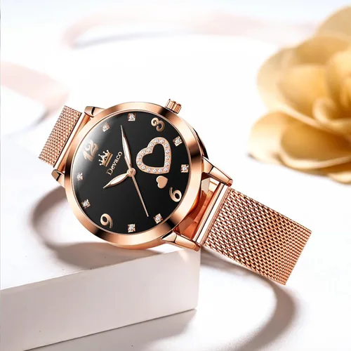 Vista 2 de devaco Reloj de pulsera del cuarzo del diamante del oro rosa del acero inoxidable, reloj de moda de las señoras de la prenda impermeable