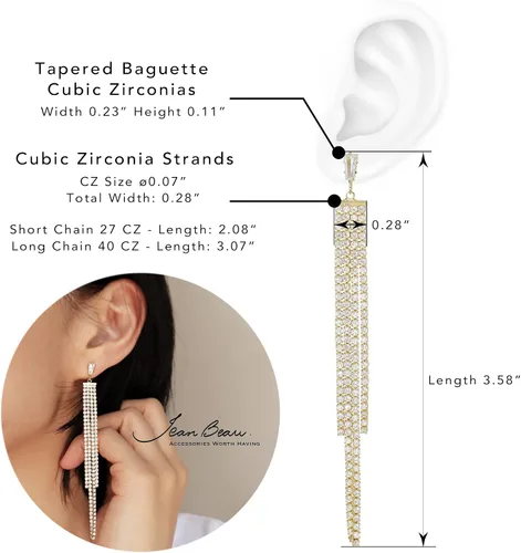 Vista 4 de JeanBeau - Aretes colgantes de cadena de borla para mujer, brillantes circonias cúbicas con diamantes de imitación, candelabro de novia, joyería