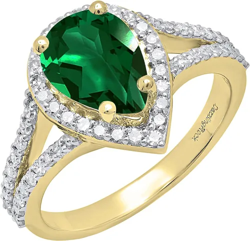 Vista 40 de Dazzlingrock Collection Anillo de compromiso con forma de lágrima y diamante blanco natural redondo de 0.45 quilates con halo de diamantes blancos