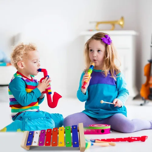 Vista 2 de Xilófono para niños, Glockenspiel con 2 mazos seguros para niños, 8 notas diatónicas, barras de metal coloridas con desarrollo educativo musical