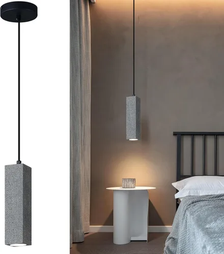 Vista 13 de Lámpara colgante lineal de hormigón, LED industrial colgante de cemento colgante para cocina, isla, comedor, dormitorio, mesita de noche, pequeñas