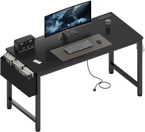 Vista 8 de Lufeiya Escritorio para computadora de 39 pulgadas con toma de corriente, mesa de estudio para adolescentes de 40 pulgadas, escritorio de trabajo