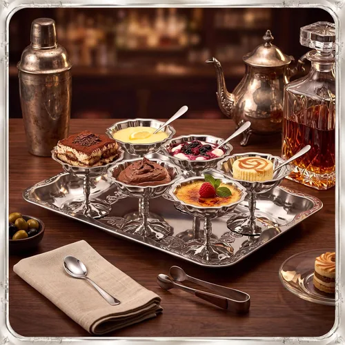 Vista 3 de Juego de 6 tazas de helado con cucharas y bandeja para servir, 15.8 x 11.6