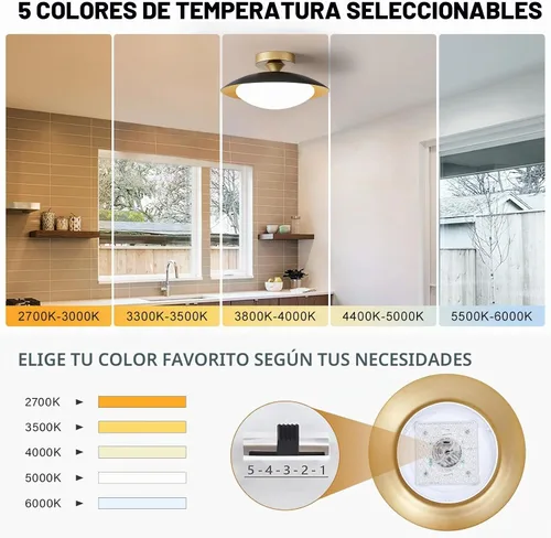 Vista 4 de YURNYQ Lámpara de techo LED moderna regulable en negro y dorado de 11.81