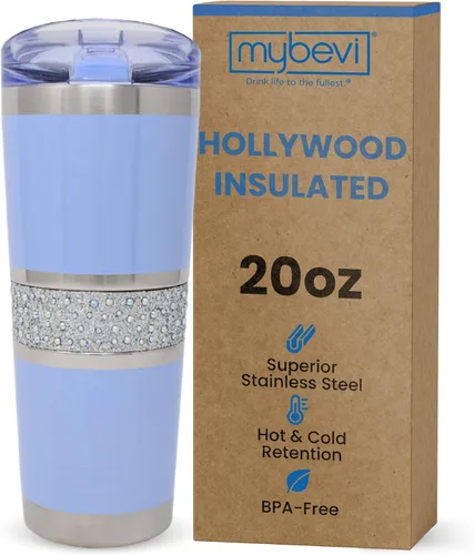 Vista 19 de MyBevi Vaso aislado Hollywood – Vaso de viaje de acero inoxidable de 20 onzas con tapa resistente a fugas Sin BPA, reutilizable, se adapta a