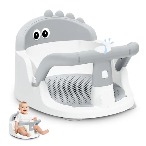 Vista 8 de Asiento de baño para bebés de 6 meses en adelante sentados, silla de baño antideslizante con ventosa, seguro y cómodo asiento de baño infantil Azul