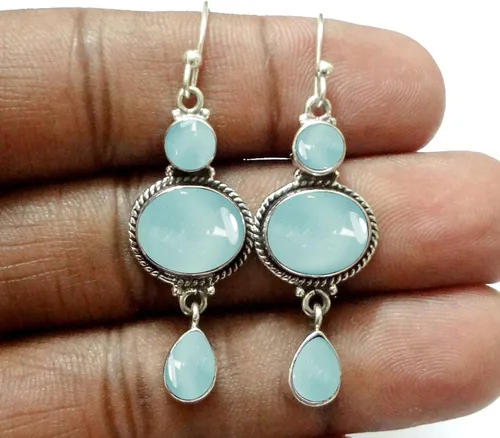 Vista 19 de Pendientes colgantes de plata esterlina fina para mujeres y niñas, aretes colgantes de piedras preciosas auténticas, aretes colgantes de gota