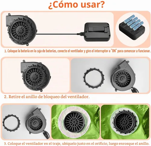 Vista 5 de Reemplazo de ventilador inflable para disfraz, mini ventilador de dinosaurio para disfraz inflable Negro