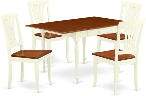 Vista 14 de East West Furniture MZAV3-BCH-W - Juego de comedor de 3 piezas para espacios pequeños que contiene una mesa de comedor rectangular con gotas y 2