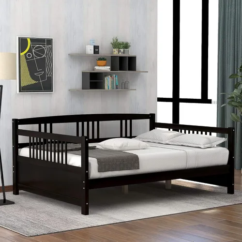 Vista 10 de Flieks Sofá cama de madera maciza, marco de cama de tamaño individual, sofá cama multifuncional para niños/dormitorio de invitados, no requiere