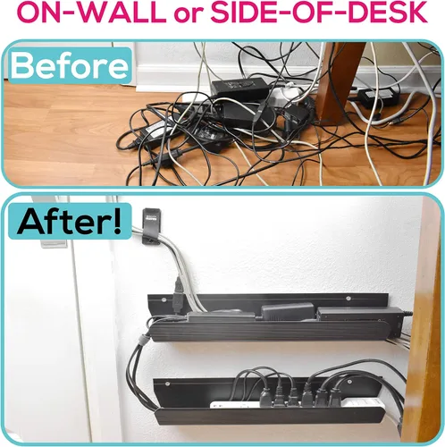 Vista 3 de Bandeja de organización de cables, debajo del escritorio, en la pared o lateral del escritorio, 17 x 4 x 2.4 pulgadas, paquete de 2, oculta