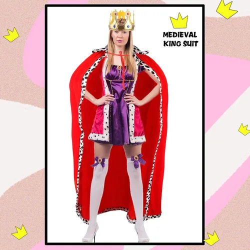 Vista 5 de Paquete de 2 disfraces de reyes para adultos, capa de reina para adultos, Halloween, King, príncipe, cosplay, fiesta de cumpleaños