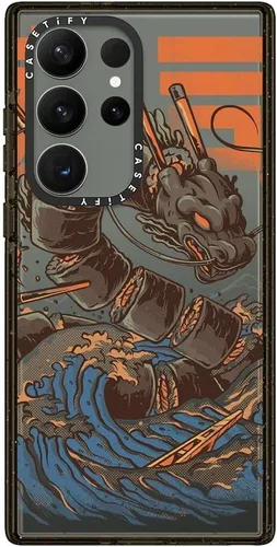Vista 114 de CASETiFY Funda de impacto para Galaxy S22+ - Adhesivo Aries Moross, color negro transparente