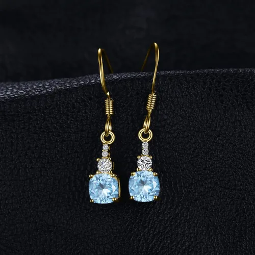 Vista 3 de JewelryPalace Aretes colgantes de topacio azul cielo genuino de 1.5 quilates para mujer, chapados en oro rosa blanco amarillo de 14 quilates, aretes