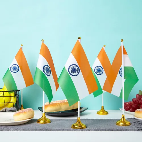 Vista 6 de ZXvZYT Bandera india de escritorio pequeña bandera india pequeña bandera india de mesa con base de soporte para decoración (paquete de 12)