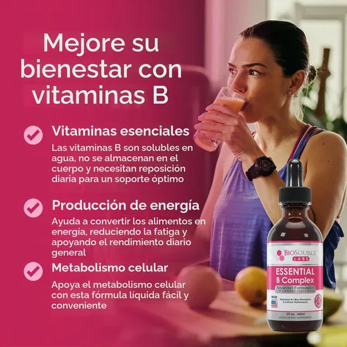 Vista 3 de BioSource Labs Essential B Complex Gotas líquidas, metilo B12, suministro para 60 días Vegan sublingual vitamin B-complex with methyl B12 in a 2