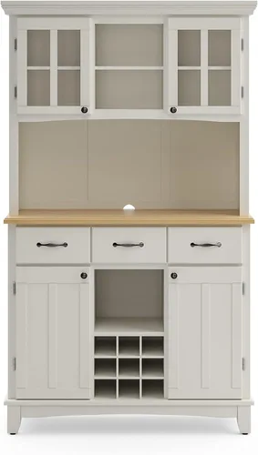 Vista 14 de Homestyles Buffet de Buffets Servidor Blanco Roto con Hutch y Tapa de Madera Natural