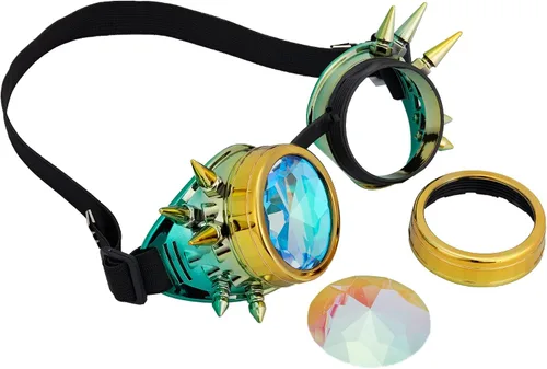 Vista 95 de Gafas caleidoscopio para raves trippy psicodélico steampunk con lentes de cristal de difracción de prisma arcoíris