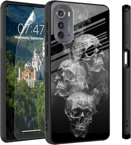 Vista 75 de Funda para Motorola Moto Edge 2022, cubierta trasera de vidrio templado con protector de pantalla, funda protectora a prueba de golpes para Motorola